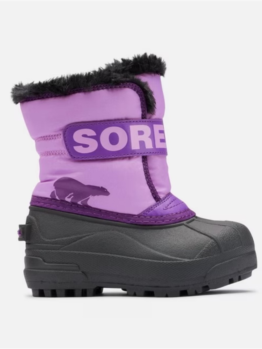 Sorel Toddler 8 Snow Commander Purple and Black Winter Snow Boots Faux-Fur Cuff